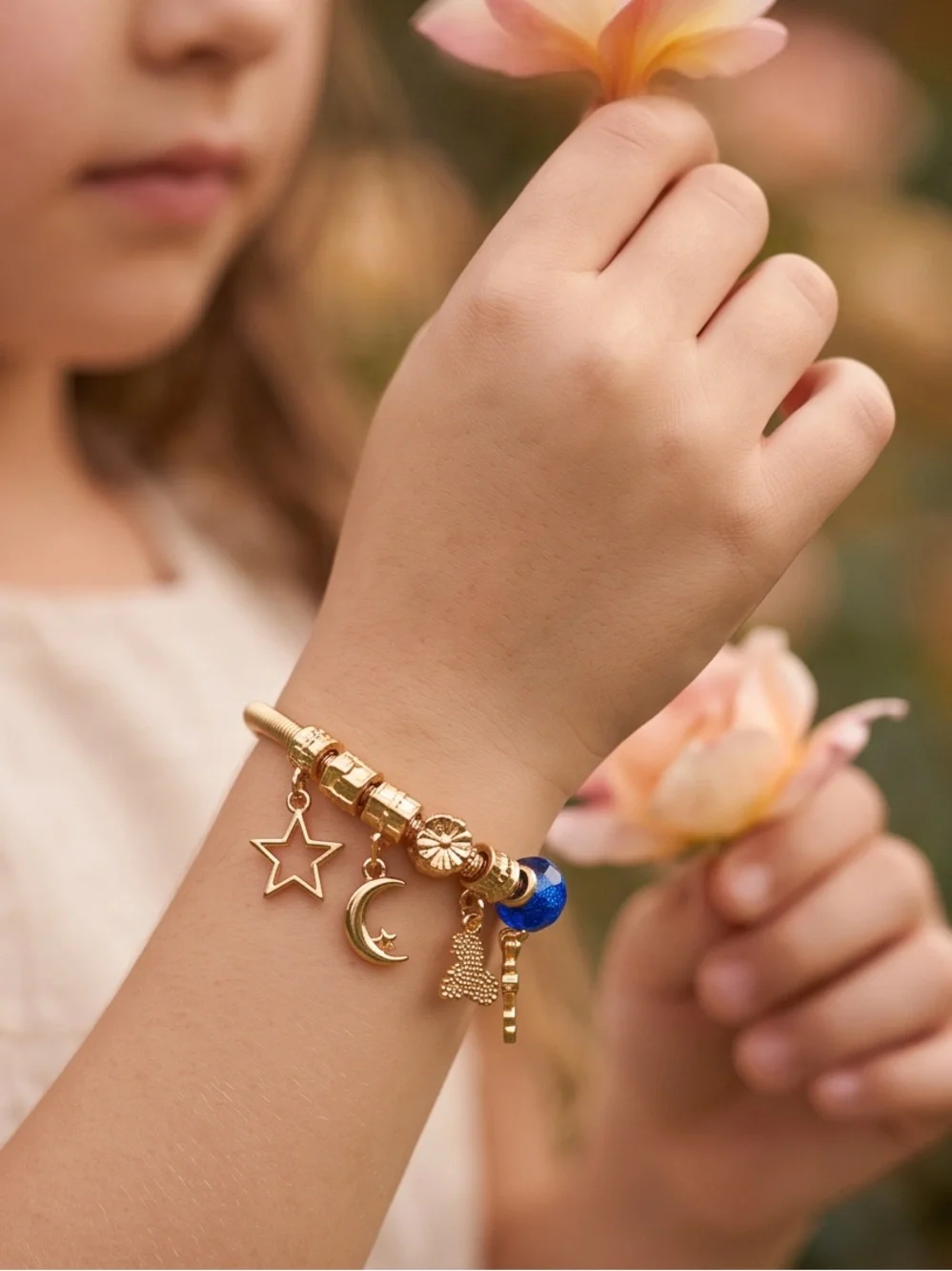 Set of 5 Gold Charm Bracelets for Girls & Tweens (7 Inches)